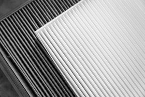 Close up, clean and dirty cabin air filter for car. car air filter texture and background