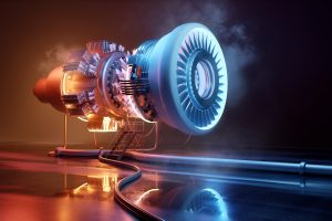 Futuristic jet engine technology background. Engineering and technology 3D illustration.