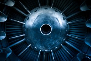 Closeup of a jet engine of an aircraft