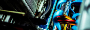 macro shot of the processor cooler in the computer