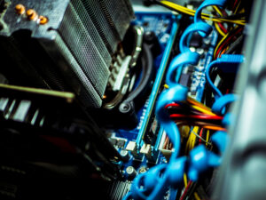 macro shot of the processor cooler in the computer