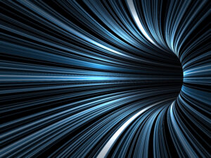 Abstract digital background, black tunnel with pattern of glowing blue lines, 3d render illustration