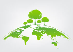 Green tree on earth for ecology friendly concept and World environment and sustainable development concept, vector illustration