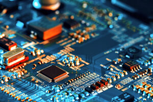 Electronic circuit board close up.